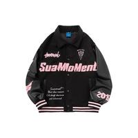 SUAMOMENT抓痕字母刺绣毛呢棒球服男女春秋宽松休闲夹克外套上衣