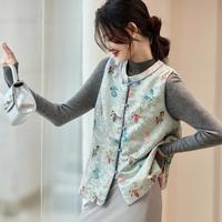 安瑞井 ORIGIN 国风复古气质重工刺绣烫金马夹女春秋无袖上衣时尚宽松显瘦马甲