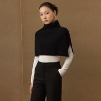 MARVALAS 曼德诗 造型感披肩式针织衫女秋冬时尚高领纯色短款绵羊毛套头衫