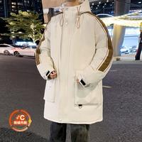 DUEPLAY 加肥加大码冬季宽松中长款白鸭绒连帽外套港风加厚保暖男式羽绒服