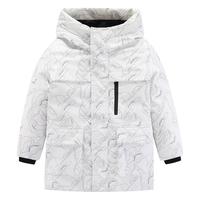 雪中飞 SNOWFLYINGkids童装儿童羽绒服男童潮流时尚满印细条中大童羽绒服
