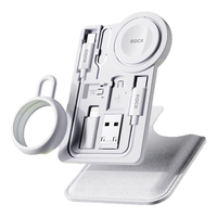 ROCK苹果手表充电器apple watch磁吸无线充电线iwatch数据线三合一多接口转接头便携收纳盒转换头 【多功能收纳卡夹】Type-c白色