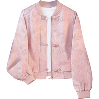 她池新中式外套2025春装女装棒球领宽松款盘扣短款上衣