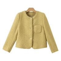 晚白2024年冬款时尚简约气质外套百搭纯色短款羊毛外套女 黄色 S