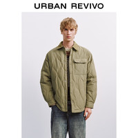 UR2025冬季男装休闲拼接翻领绗缝多口袋羽绒服UML150039 卡其绿 M