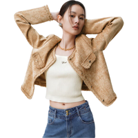 太平鸟女装短外套丝绒肌理小香风女春装短款小个子夹克 棕色 S