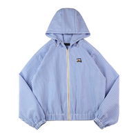 马登 MADEN女装 蓝白条纹连帽夹克春季泡泡纱休闲衬衫外套海边度假慵懒上衣 蓝白条 M