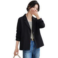 她享短外套女休闲西装外套职场穿搭气质小西服黑色短款上衣T143U6001 M 105-115斤