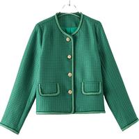 晚白【直降】粗花呢气质小香风通勤减龄休闲短款外套女 绿色 L