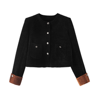 晚白2025年春款时尚简约休闲上衣气质短款百搭通勤外套女 黑色 L