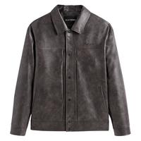 太平鸟 男装 擦色PU皮夹克2025春季时尚翻领休闲外套刺绣茄克