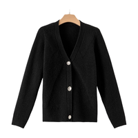 晚白2025时尚简约休闲毛衣流行穿搭红色毛衣高弹含羊毛针织开衫女 黑色 M