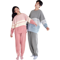 静韵睡衣女款条纹软棉棉家居服保暖男士套装 男-梨子白 女-梨子白 2XL