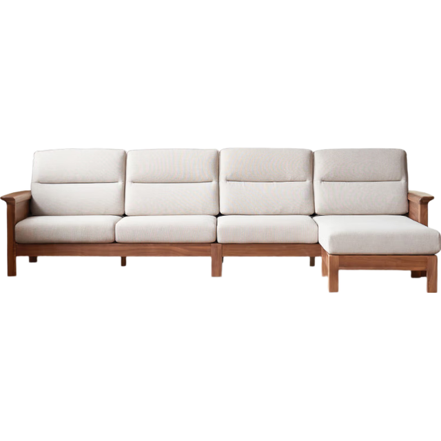 源氏木语 新中式黑胡桃木转角沙发 2.23m 小三人位 烟栗棕