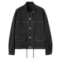 BASIC HOUSE/百家好韩系立领夹克外套女2025春季小个子通勤上衣 黑色 S