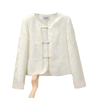 她池新中式外套2025春装女装优雅正肩长袖盘扣拼接上衣