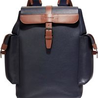 歌涵 COLE HAAN 男式 Triboro 帆布背包, 海军蓝外套 / 英国棕褐色