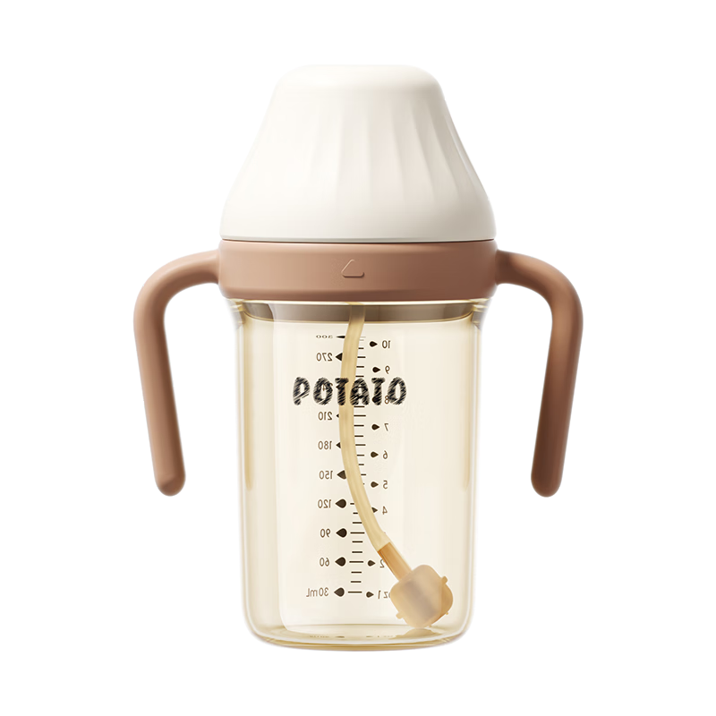  potato/小土豆 自带偏中心奶嘴 婴儿学饮杯 偏中心奶嘴  6个月以上 栗子棕 300ml