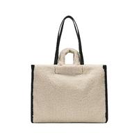 LACOSTE法国鳄鱼男女同款25秋季经典字母毛绒大号托特包|NU5117HX Q21/乳白色+黑色 0