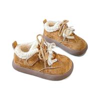 温小影女童运动棉鞋2025冬季款加绒加厚儿童保暖鞋男童软底防滑百搭板鞋 姜黄色 26