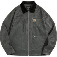 太平鸟 男装春秋款美式复古仿麂皮撞色翻领茄克行政外套男式夹克