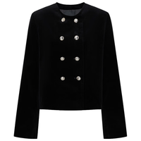 MO&Co.外套2025秋棉质丝绒箱型短款华丽香风圆领银扣MBE3COTT13 黑色 S /160