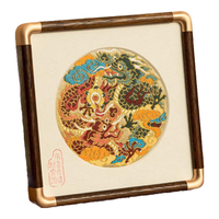 南京历代云锦博物馆云锦研究所非遗手工龙年摆件中国风特色刺绣工艺品商务送老外 六则黄地双龙献珠摆件 17*17