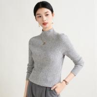 春竹 SPRING BAMBOO 100%绵羊毛冬季轻奢经典坑条长袖半高领女套衫毛衣套头