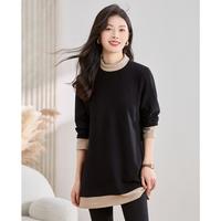 安瑞井 ORIGIN 大码女气质拼色假两件高领长袖T恤秋冬显瘦遮屁股打底衫