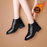 富贵鸟 秋冬富贵鸟短靴厚底马丁靴短筒侧拉链加绒女靴棉鞋女