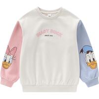 迪士尼（Disney）童装儿童女童卫衣2025年秋冬圆领装儿童洋气秋衣女宝宝上衣 撞色米白加绒-（女童） 150