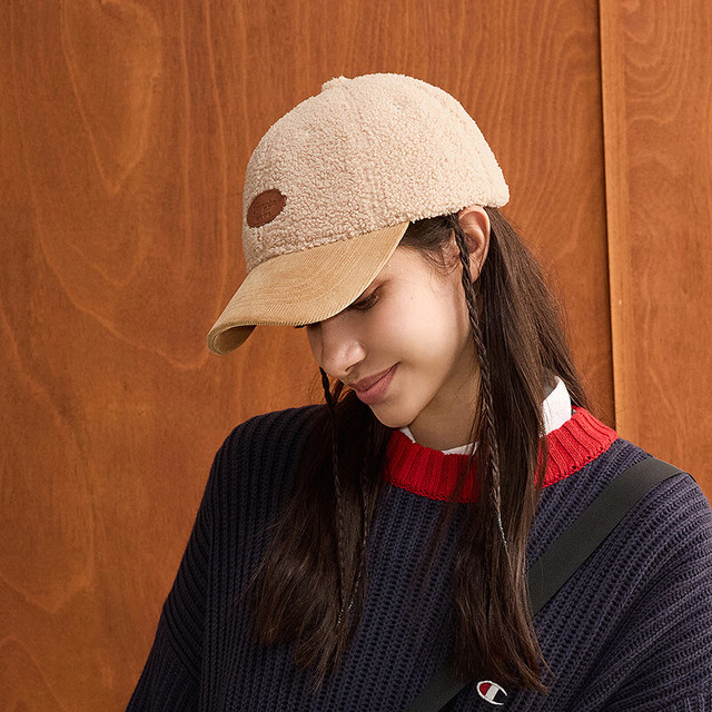 Champion 冠军圣诞系列冬季拼色毛绒棒球帽鸭舌帽男女 卡其色 均码