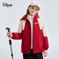 迪士尼（Disney）女童套装2025秋连帽保暖防风保暖三合一冲锋衣儿童外套 红色【外套+摇粒绒内坦】 一衣三穿 120 【身高约110-120cm体重40-50斤】
