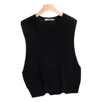 雪中飞（SNOWFLYING）【无缝一体】100%纯羊毛衫针织马甲女时尚圆领百搭叠穿毛衣秋冬 黑色 常规