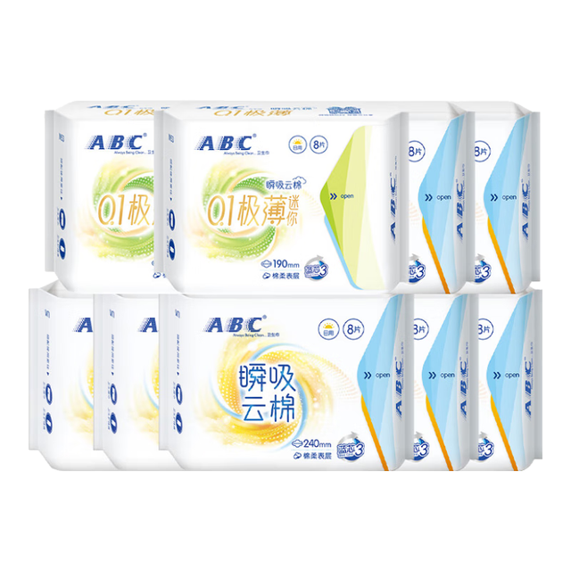 ABC 瞬吸云棉卫生巾日用 72片 240mm*56片+赠迷你巾190mm*16片