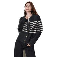 初语 【松弛感条纹显瘦】针织衫外套女春秋时尚圆领单排扣长袖毛衣外搭