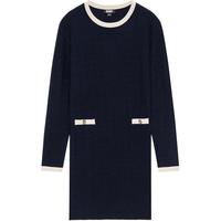 DKNY 法式气质优雅撞色直筒针织连衣裙女秋季高级感裙子2025
