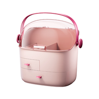 KAMAN 化妆品收纳盒防尘家用大容量简约便携化妆盒宿舍桌面梳妆台护肤品 北欧粉 中号