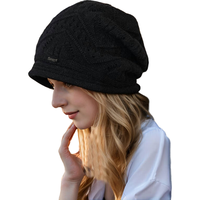勋阳宇乐秋冬季针织包头帽洋气时尚宽松大头围月子帽堆堆帽加绒帽子女 sp堆堆帽-黑色加绒