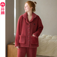 芬腾 珊瑚绒睡衣男女士秋冬季套装保暖法兰绒加绒加厚休闲家居服冬天 FJ26940699富贵红