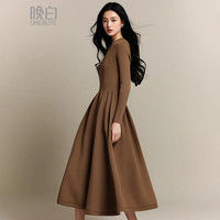 晚白【清仓】2025秋款时尚气质裙子休闲纯色收腰针织连衣裙 咖色 M
