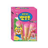 Pororo 啵乐乐pororo韩国进口冰淇淋形饼干宝宝零食甜筒儿童饼干 草莓味 6支/盒