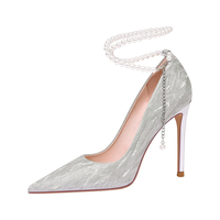 Lily Wei【念念不忘】银色高跟鞋女细跟新娘婚鞋珍珠绑带 香槟金【跟高6cm】 43