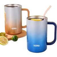 THERMOS 膳魔师 日本新款大容量保温杯网红夏季保冷啤酒杯不锈钢办公泡茶水杯JDK JDK-600毫升蓝色