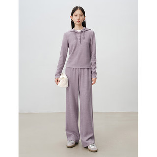 自巧小个子仿羊绒白色休闲裤连帽卫衣套装女秋冬2024阔腿裤子 巧米色休闲裤 S (3码)