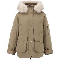 初语90绒羽绒服女2025冬季新款毛领连帽大口袋工装风户外保暖外套 藏青色 L
