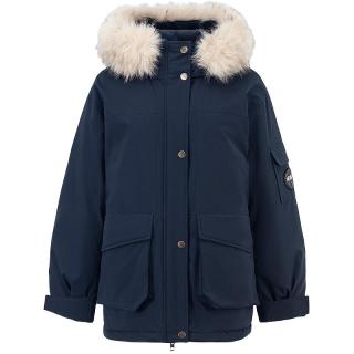 初语 90绒羽绒服女2025冬季毛领连帽大口袋工装风户外保暖外套 藏青色 XL