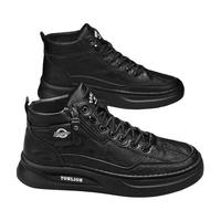 唐狮（TonLion）鞋子男鞋2025春季潮流休闲皮鞋男士高帮板鞋男防滑耐磨马丁靴 黑色TSN20244045 39