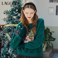 LAGOGO绿色设计感印花卫衣女拉谷谷春季新款圆领小个子抓绒上衣 绿色(L2) S 155/36