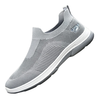 卡帝乐鳄鱼男鞋春夏透气薄款软底网面鞋男士鞋子男一脚蹬飞织健步运动休闲鞋 灰色 41